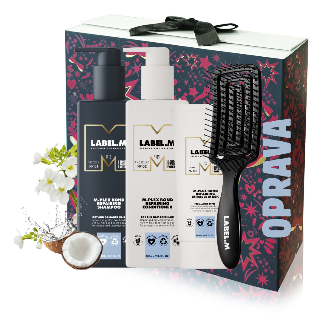 Vánoční set pro opravu, výživu a posílení M-plex šampon, kondicionér, maska + kartáč